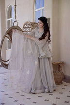 Very Attractive Grey Tabby Silk Sharara Suit with Foil Work