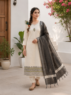 Premium Heritage Khadi Cotton Embroidery Suit Set With Real Mirror Work