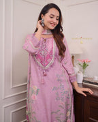 Festive Printed Hand Embroidery Soft Muslin Suit Set