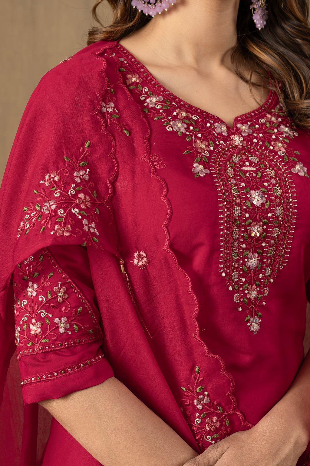 Premium Roman Silk Multi Embroidered Suit Set