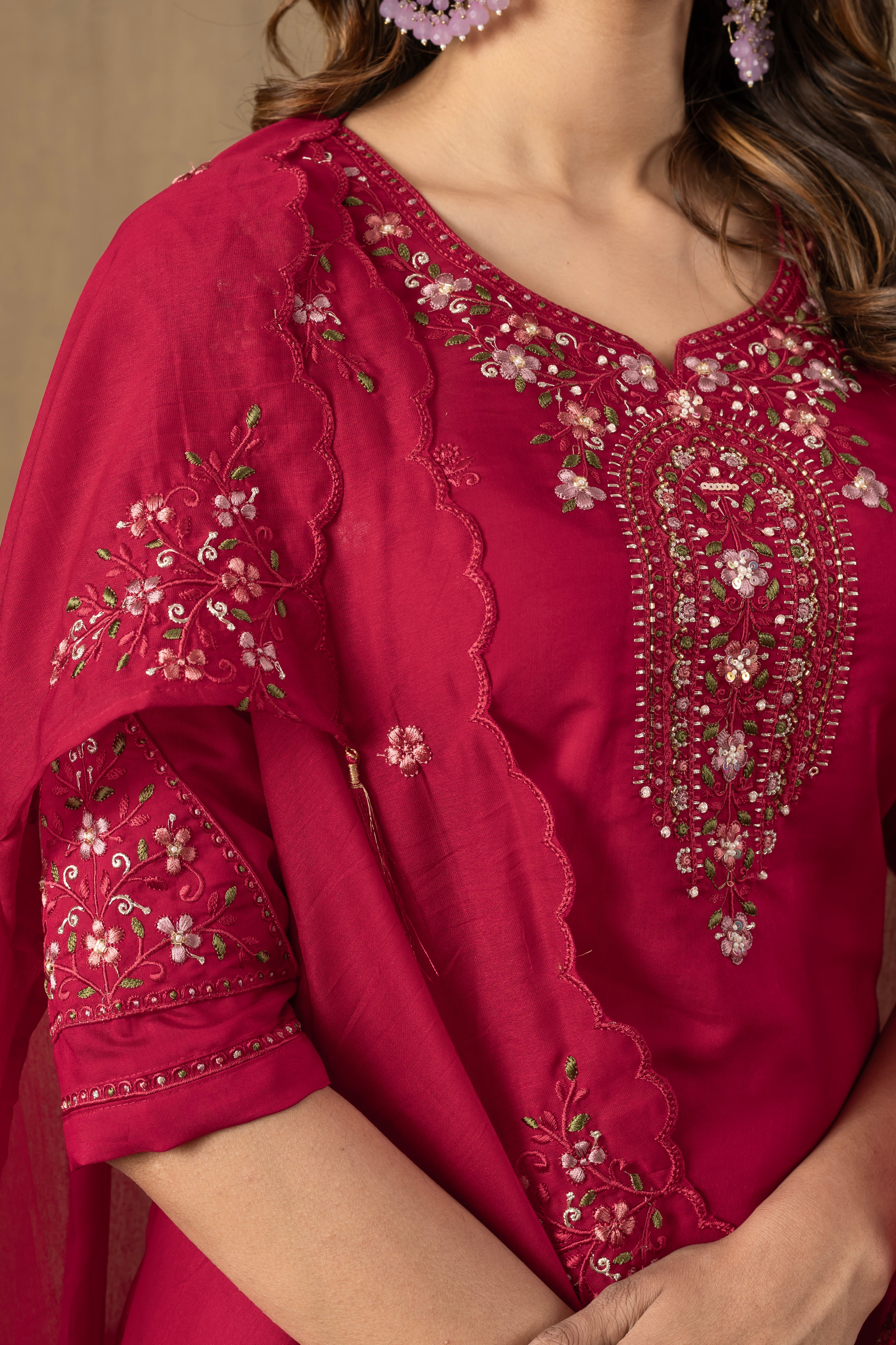 Premium Roman Silk Multi Embroidered Suit Set