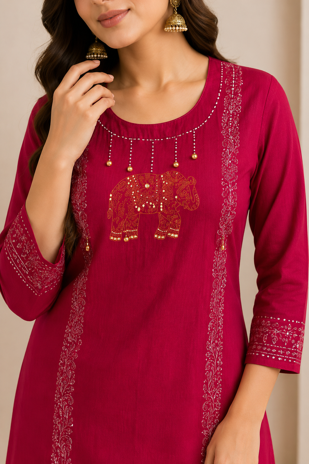 Very Beautiful Magenta Pure Cotton Suit  Set With Real Mirror Work