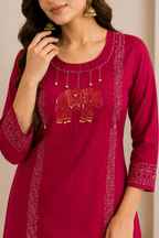 Very Beautiful Magenta Pure Cotton Suit  Set With Real Mirror Work