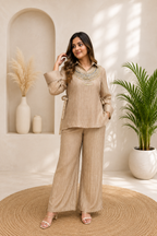 Premium Beige Salsa Crushed Festive Co-Ord Set