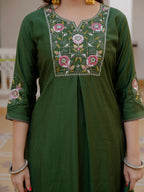 Elegant Green Mango Silk Suit Set with Floral Embroidery