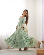 Festive Wear Teal Green Anarkali Dress with Premium Banarasi Dupatta