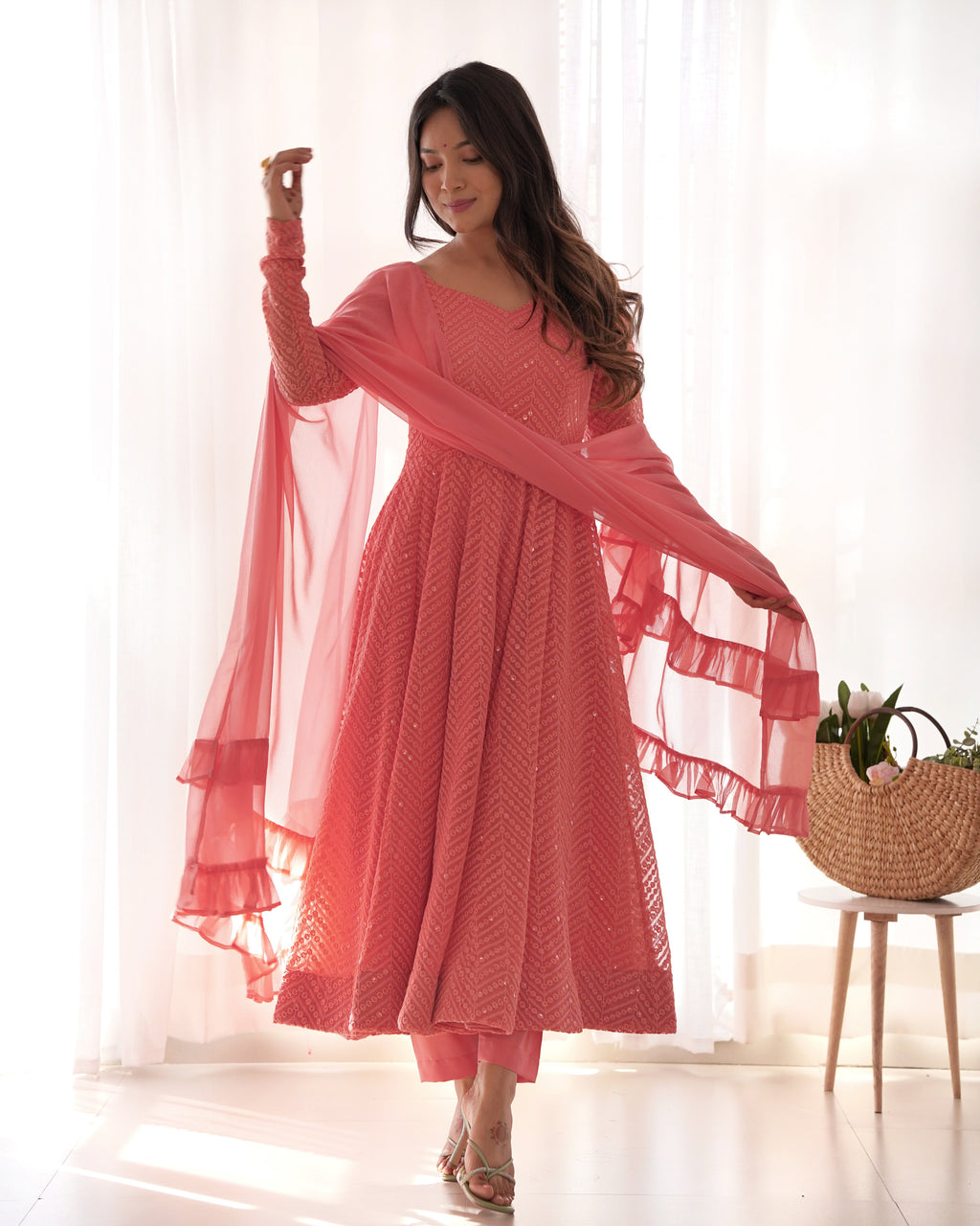 Attractive Embroidered Soft Fox Georgette Anarkali Suit Set with Dupatta