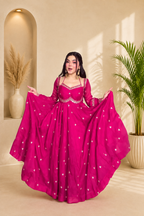 Neha Elegant Rani Pink Faux Georgette Anarkali Suit Set