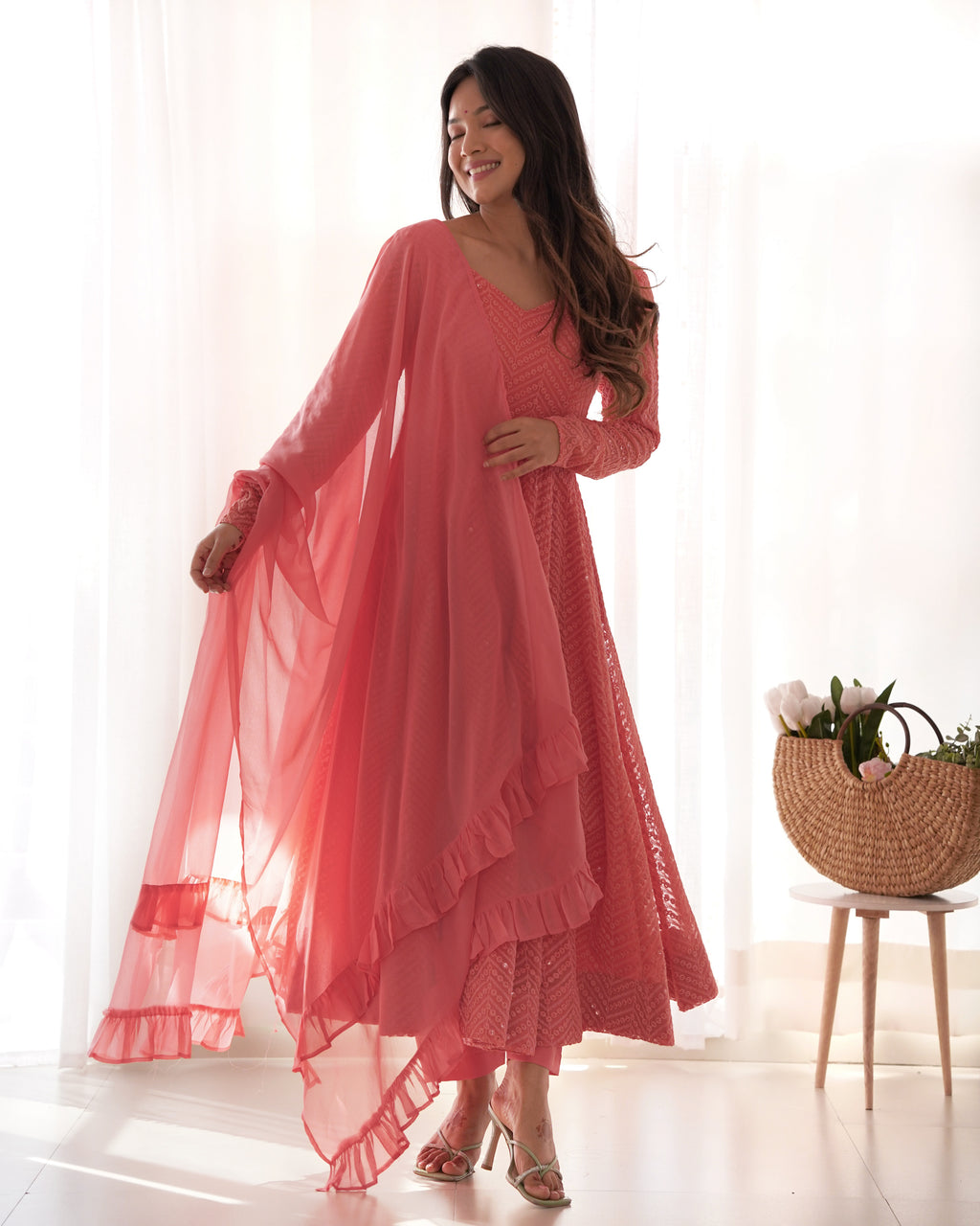 Attractive Embroidered Soft Fox Georgette Anarkali Suit Set with Dupatta