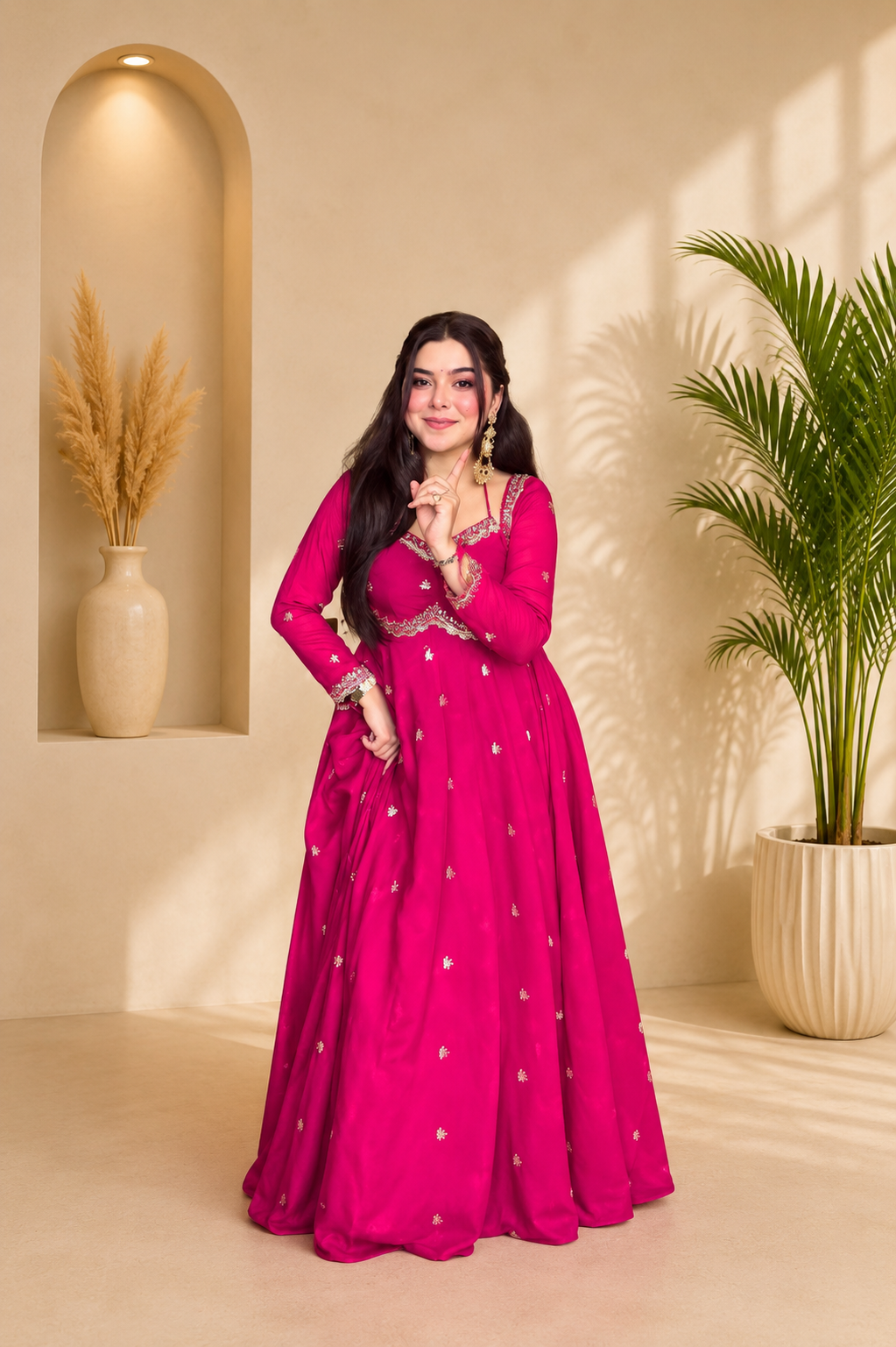 Neha Elegant Rani Pink Faux Georgette Anarkali Suit Set