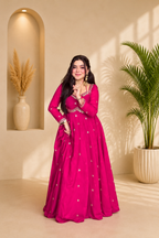 Neha Elegant Rani Pink Faux Georgette Anarkali Suit Set