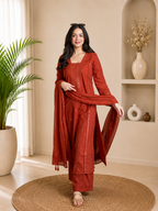 Very Beautiful Orange Roman Silk Embroidered Suit Set