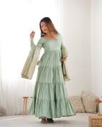 Festive Wear Teal Green Anarkali Dress with Premium Banarasi Dupatta