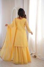 Sunshine Yellow 3-Piece Festive Sharara Suit with Colorful Resham and Zari Work