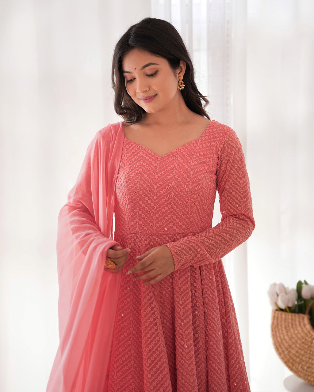 Attractive Embroidered Soft Fox Georgette Anarkali Suit Set with Dupatta