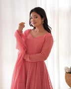 Attractive Embroidered Soft Fox Georgette Anarkali Suit Set with Dupatta