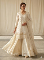 Elegant White Fendy Silk Sharara Suit Set with Sequence Embroidery Work