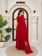 Premium Ruby Red Faux Georgette Festive Suit Set