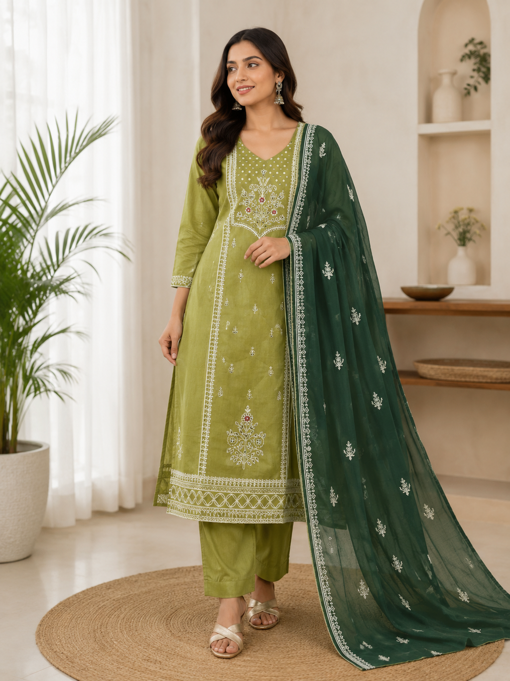 Elegant Green Hand Block Printed Pure Cotton Suit Set