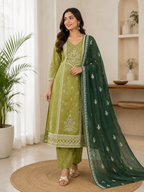Elegant Green Hand Block Printed Pure Cotton Suit Set
