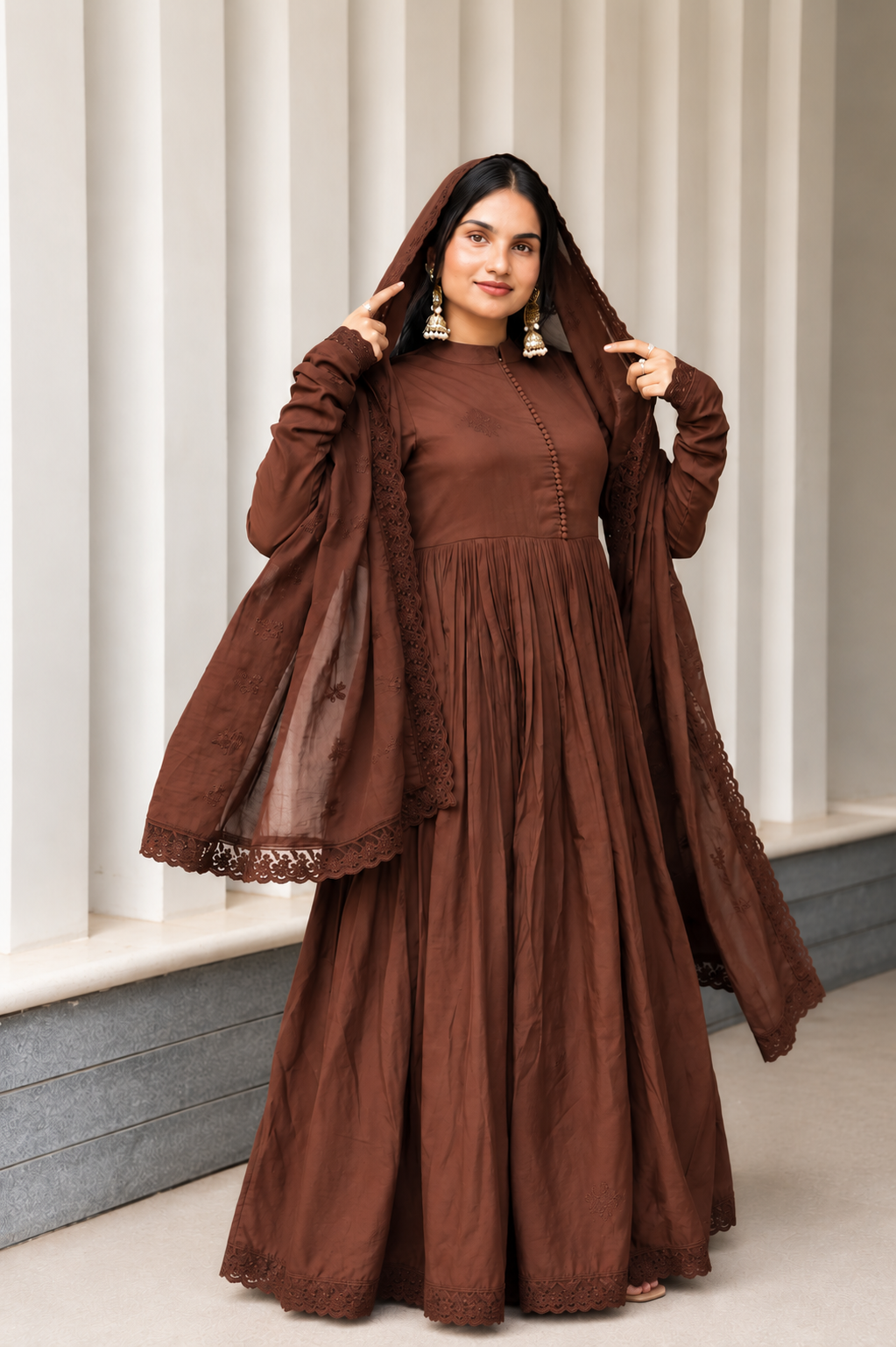 New Designer Party Wear Look Roman Silk Embroidered Anarkali Gown Set