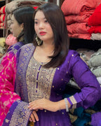 MOST ATTRACTIVE BANANA SILK ANARKALI STYLE SUIT SET