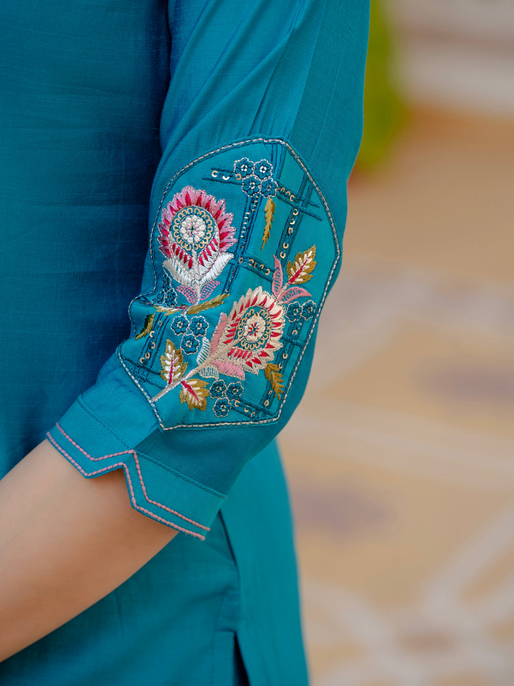 Very Attractive Firozi  Pure Viscose Mango Silk Embroidered Kurta Set with Dupatta
