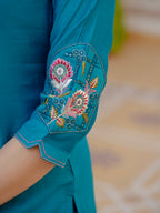 Very Attractive Firozi  Pure Viscose Mango Silk Embroidered Kurta Set with Dupatta