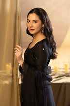 Elegant Black Crape Silk Embroidered Sharara Suit Set with Organza Dupatta