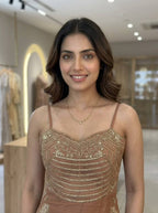 Elegant Brown Sequin Embroidery Coss Moss Sharara Suit Set