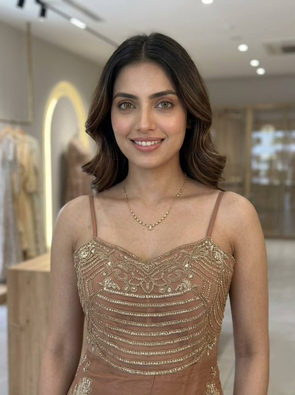 Elegant Brown Sequin Embroidery Coss Moss Sharara Suit Set