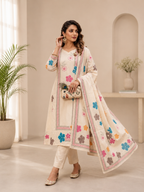 Very Attractive Pure Khadi Cotton Multi-Thread Handwork A-Line Kurta Set
