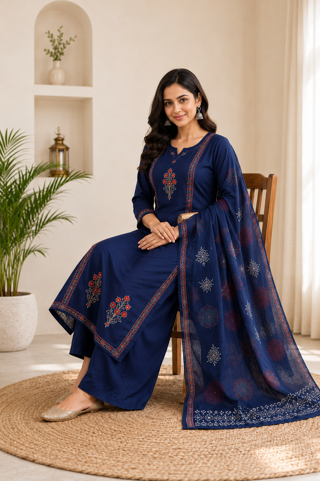 Very Attractive Blue Pure Cotton Hand Block Print Suit Set
