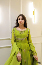 Attractive Parrot Green Georgette Embroidery Anarkali Gown with Dupatta