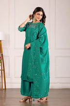 Designer Rama Green Viscose Mango Silk Anarkali Kurti Set