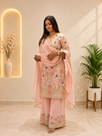 Premium Designer Pink Georgette Embroidery Suit Set