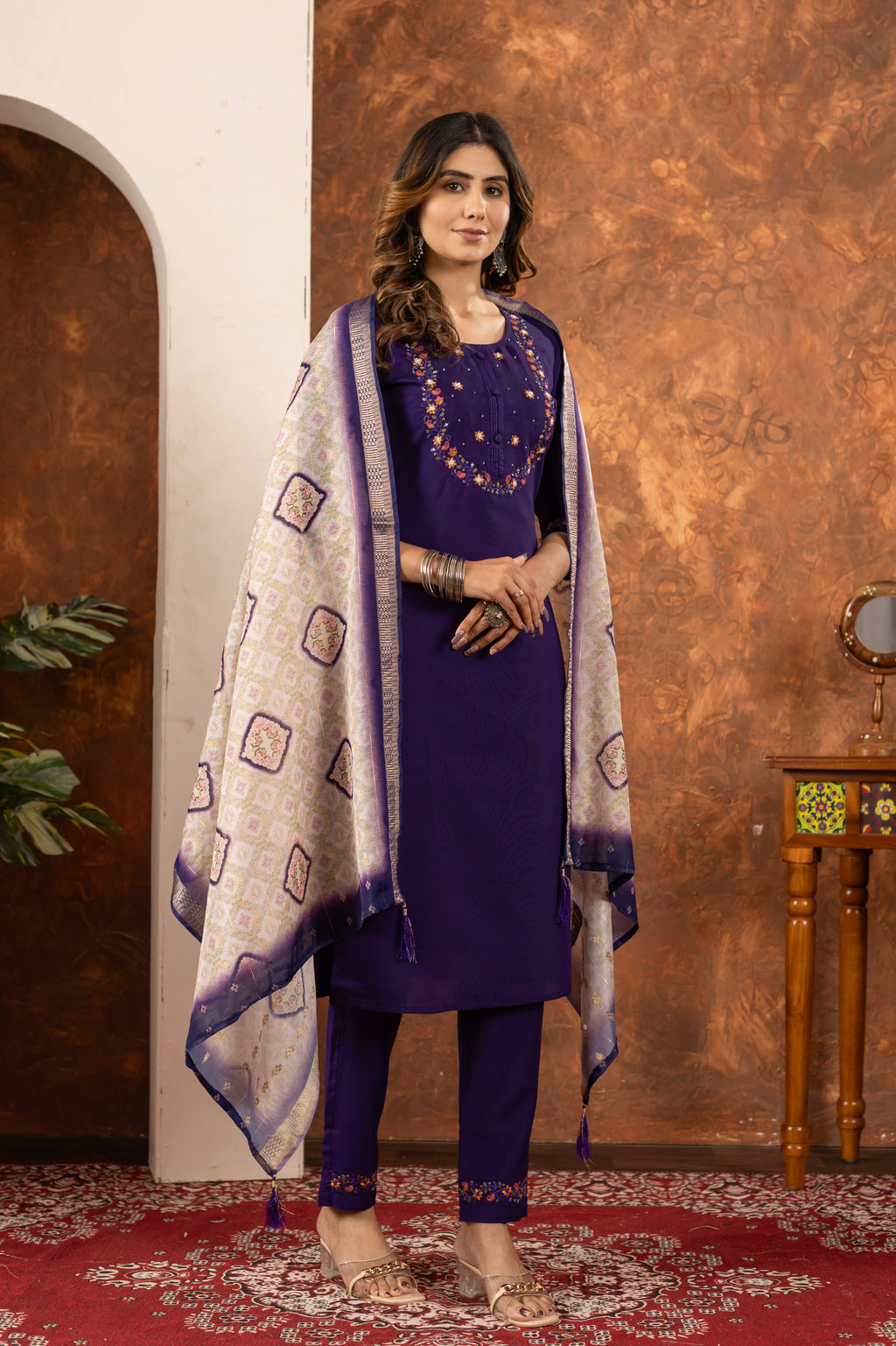 Designer Marina Silk Kurta Pant Dupatta Set