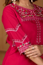 Attractive Rani Pink Viscose Mango Silk Anarkali Kurti Set