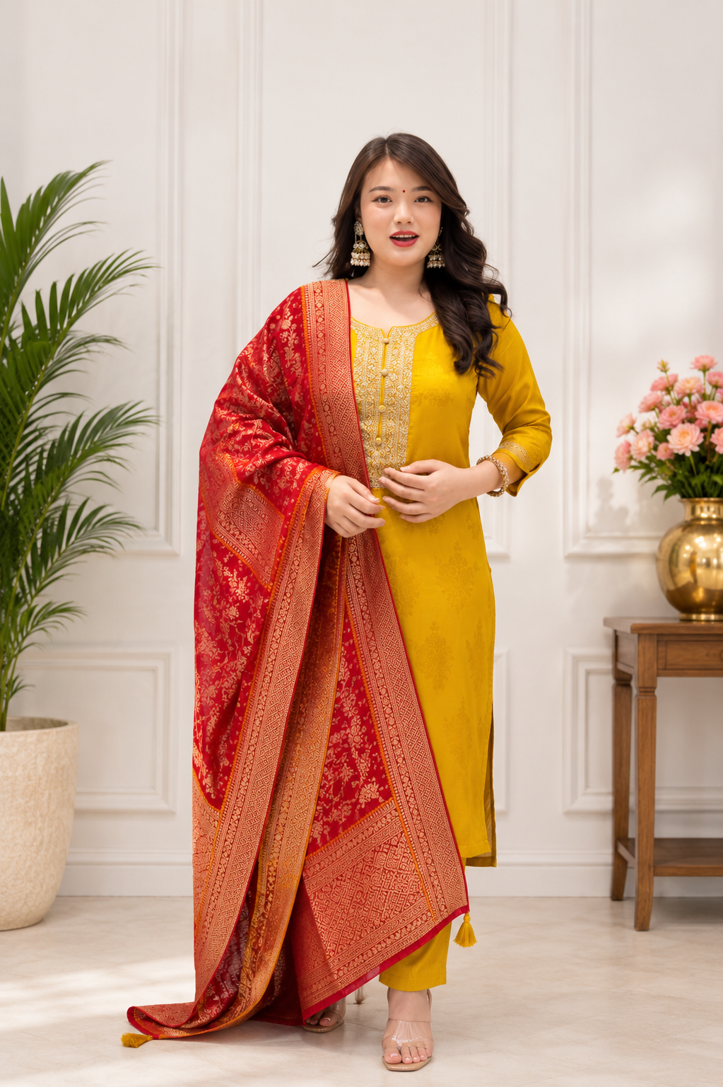 Designer Pure Banarasi Jacquard Weaving Suit Set with Dupatta