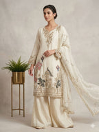 Very Beautiful Cream Fendy Silk Suit Set with Peacock Sequins Embroidery