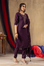 Elegant Roman Silk Kurta Pant Dupatta Set for Women