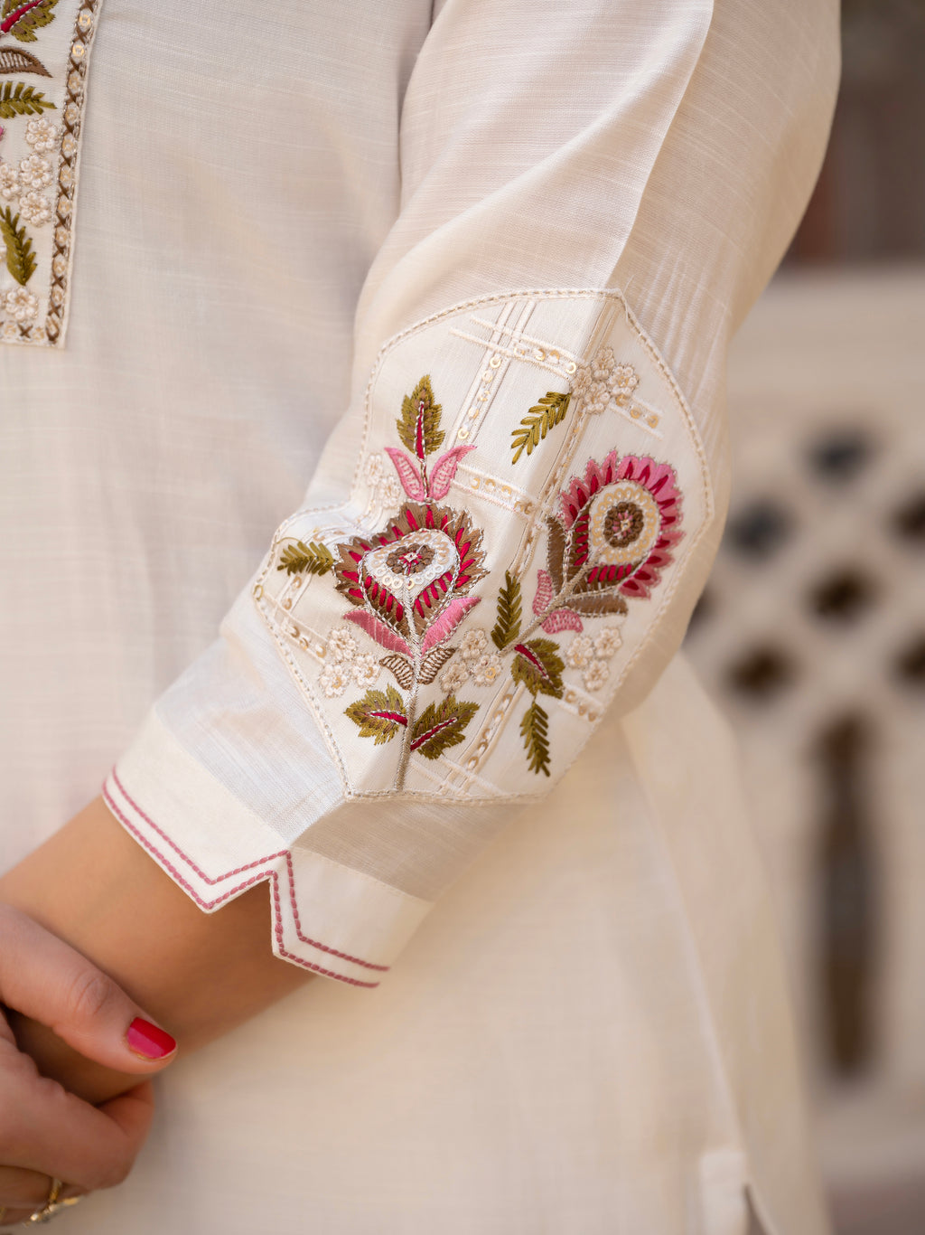 Women’s White Embroidered Mango Silk 3-Piece Suit Set
