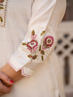 Women’s White Embroidered Mango Silk 3-Piece Suit Set
