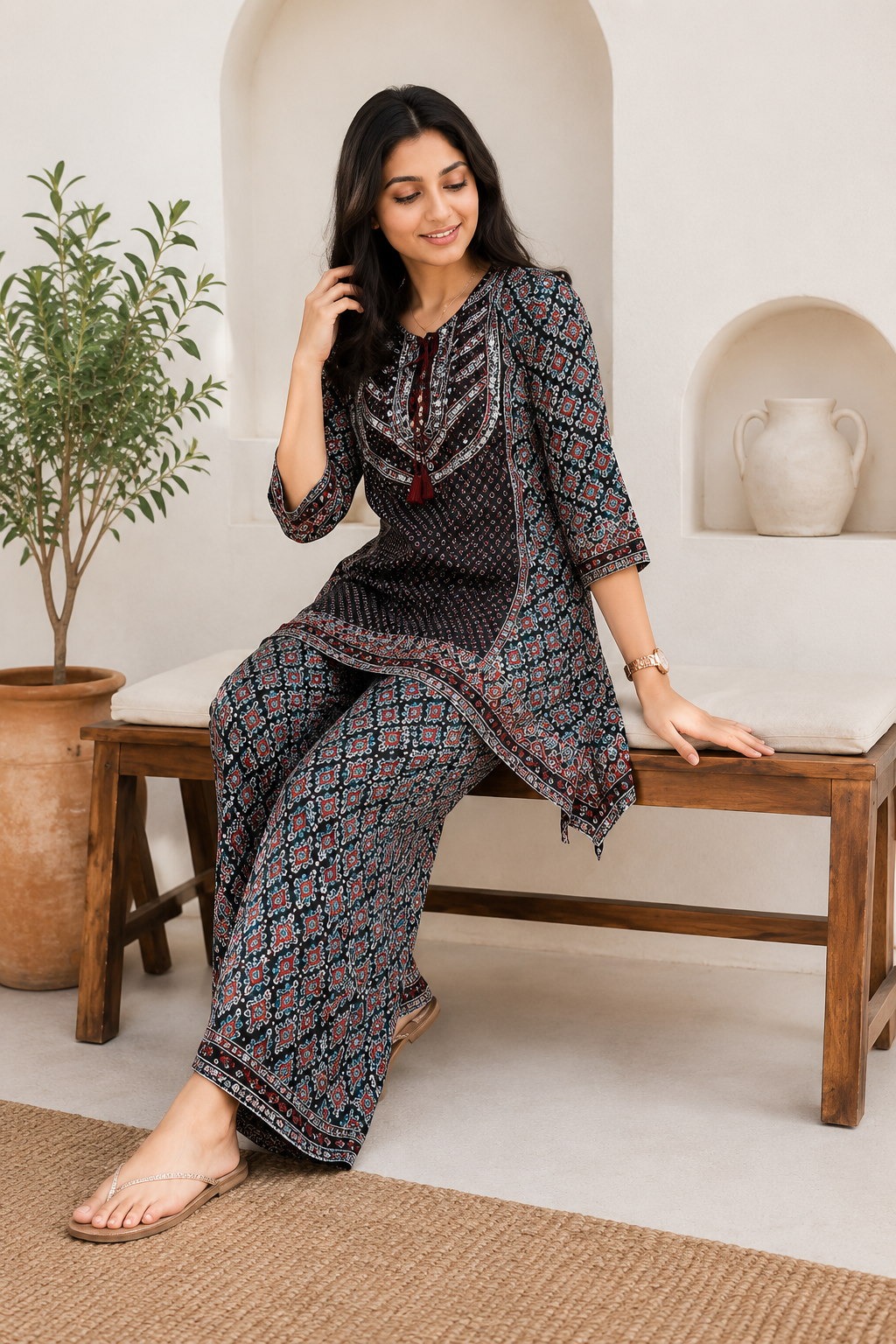 Premium Black Printed Natural Crepe Co-Ord Set