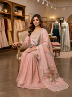 Elegant Blush Pink Sequence Embroidery Soft Organza Sharara Suit Set