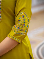 Luxury Pure Viscose Mango Silk Floral Embroidered Suit Set