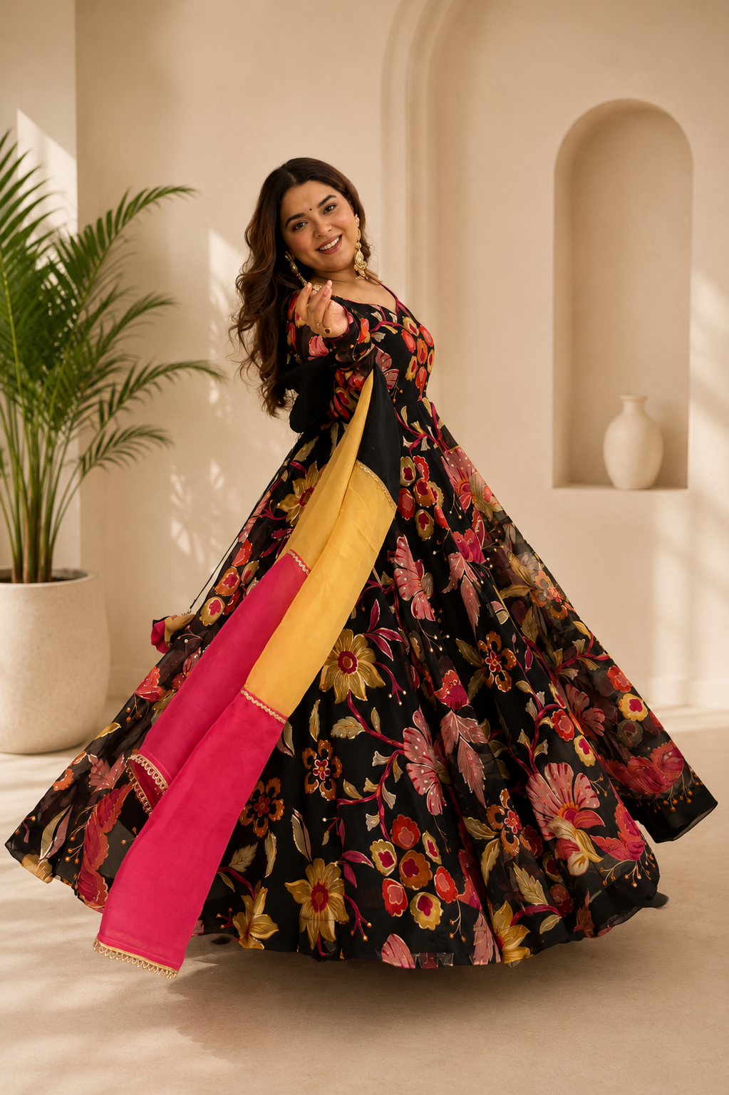 Catchy Bloom Tabby Organza Flared Gown Set
