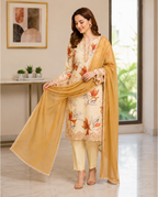 Very Beautiful Cream Muslin Silk Floral Print Suit Set