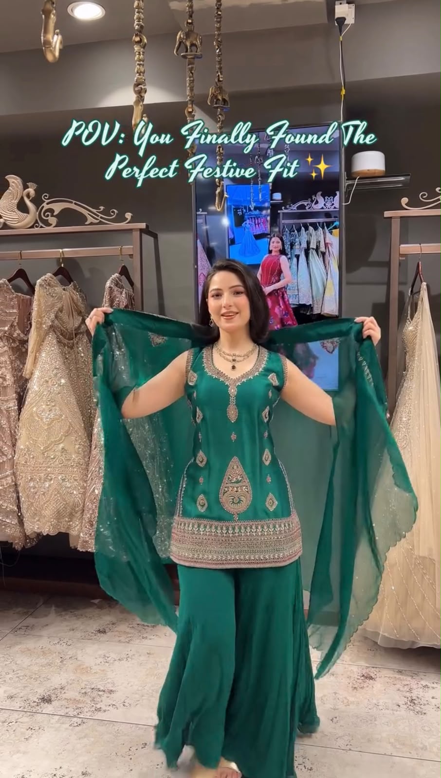 Emerald Green Rangoli Silk Indo-Western Set with Sequins Embroidered Cape Shrug