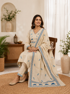 Elegant Pure Khadi Cotton Printed Salwar Suit with Sequence Handwork
